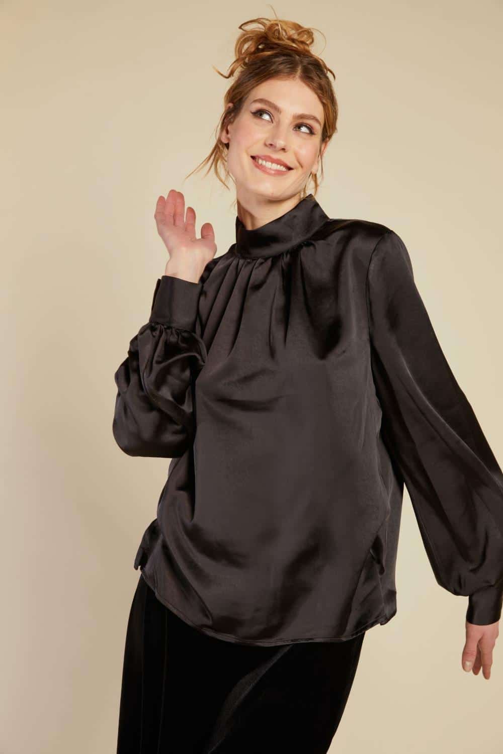 Line Of Oslo Bertine Satin Blouse Black