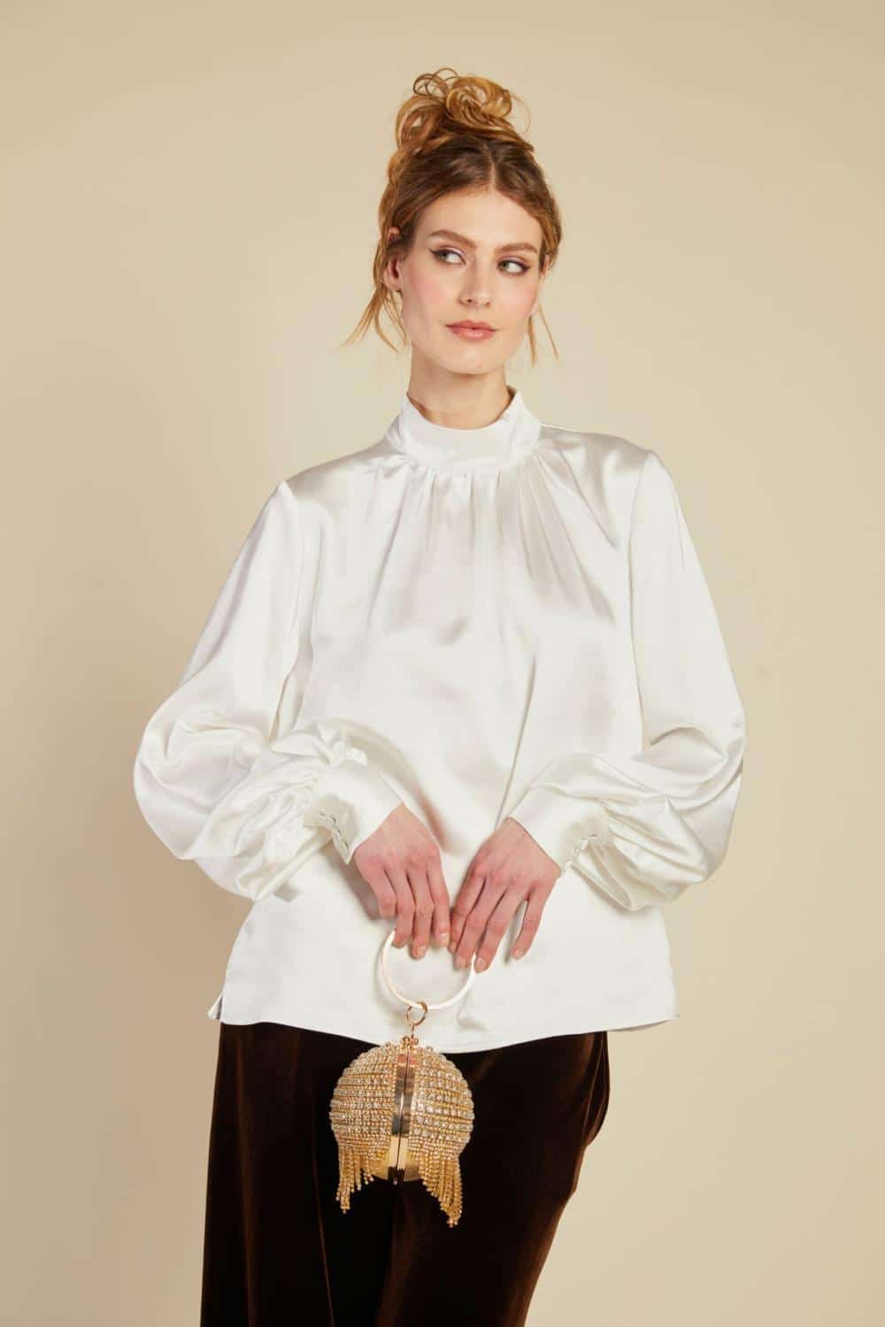 Line Of Oslo Bertine Satin Blouse White