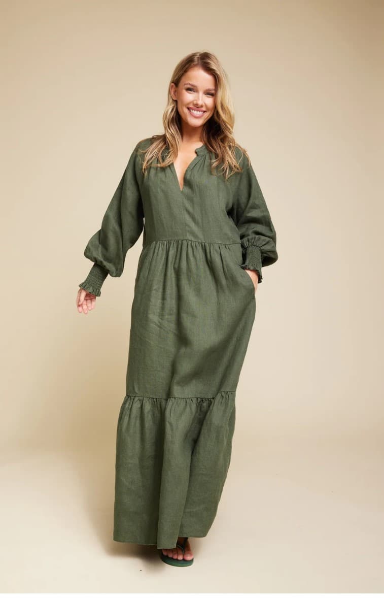 Line Of Oslo Everyday Linen Dress Army