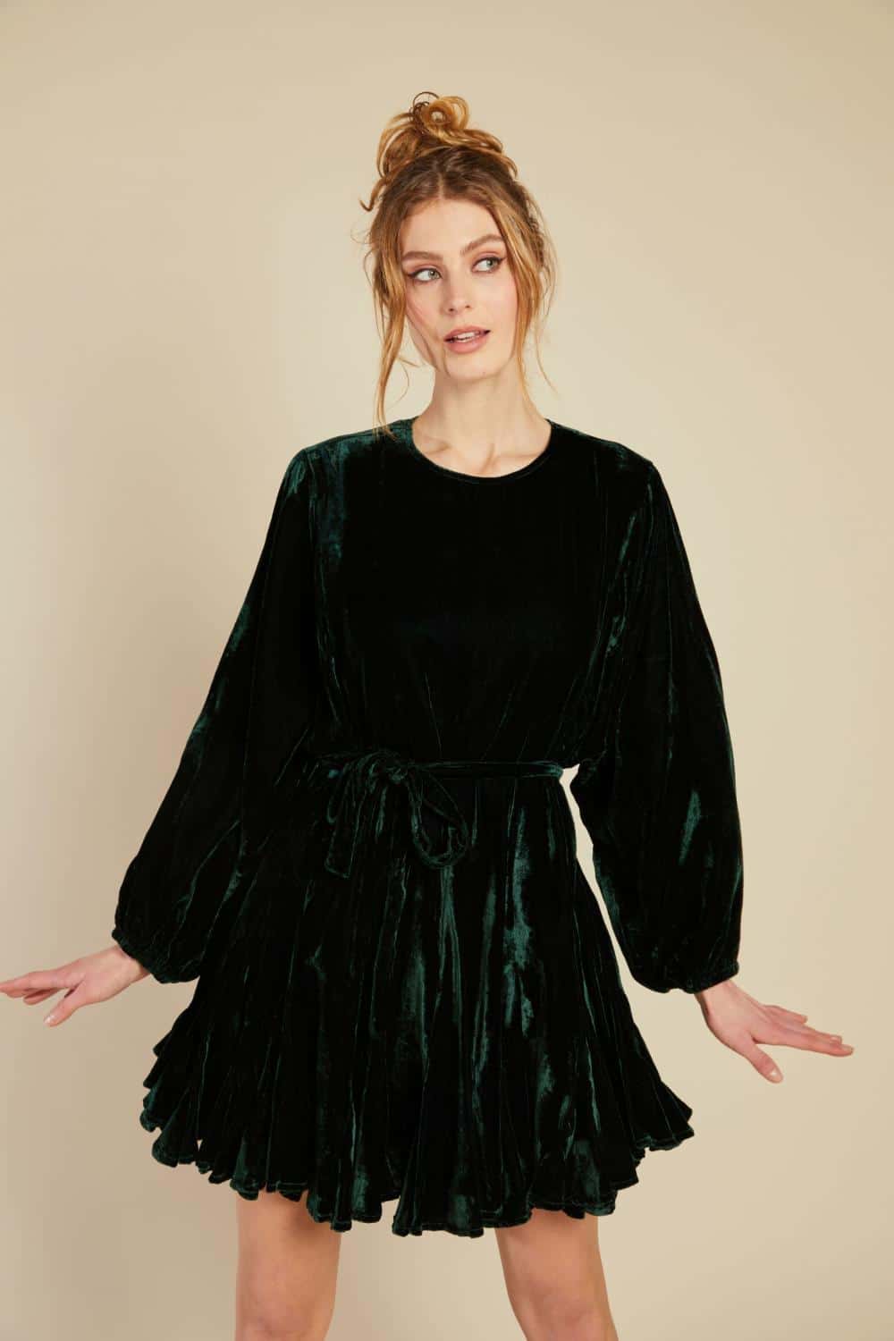 Line Of Oslo Poppi Velvet Dress Green