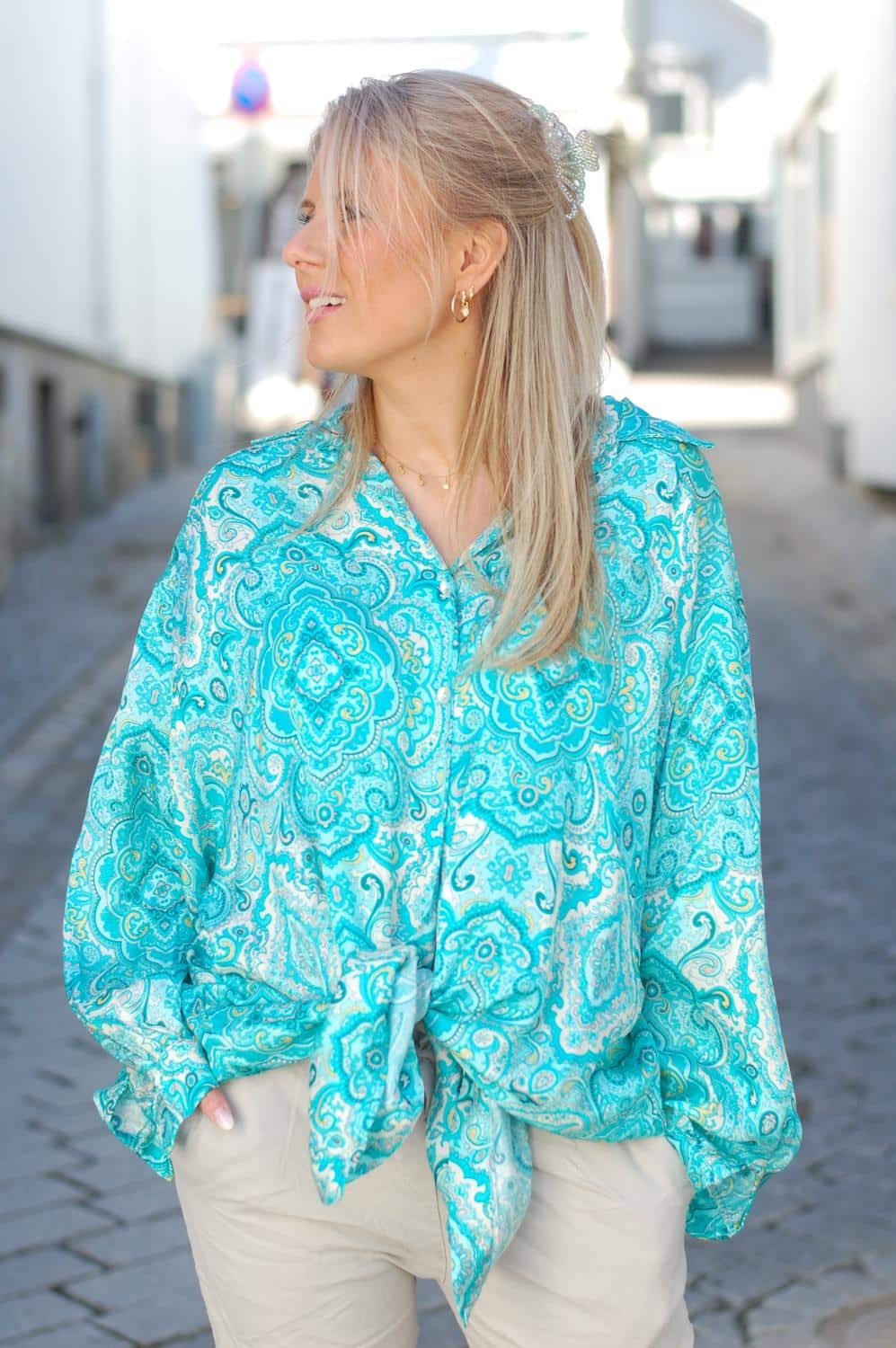 Linnea Oversize Blouse Sateng Turkis