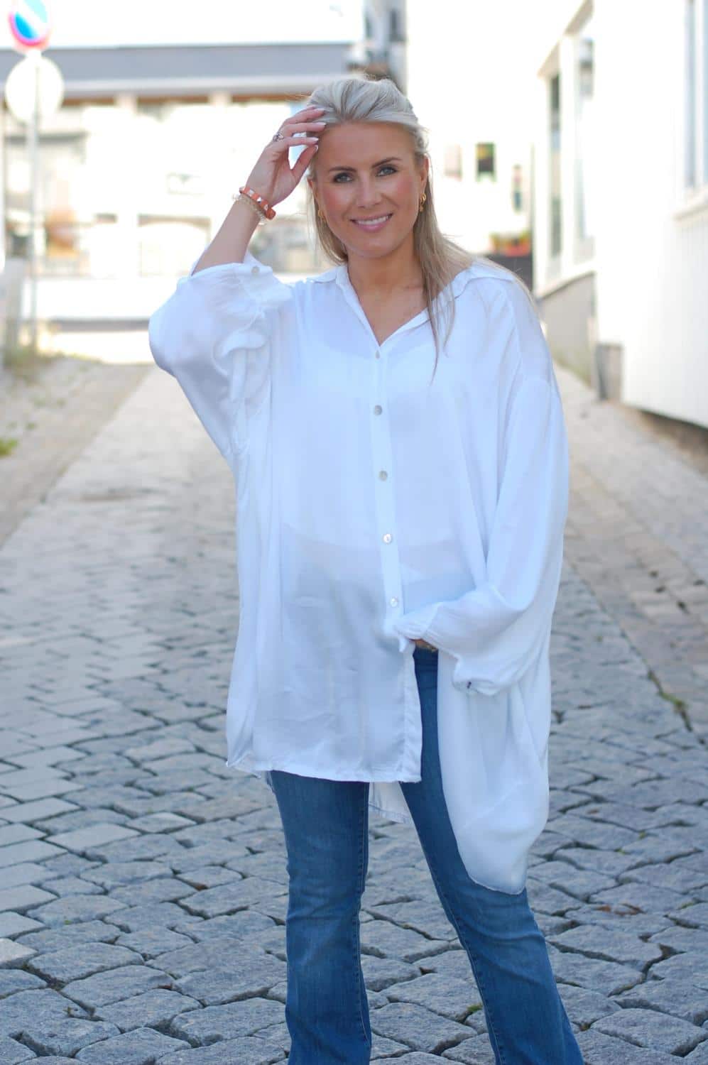Linnea Oversize Blouse Sateng White