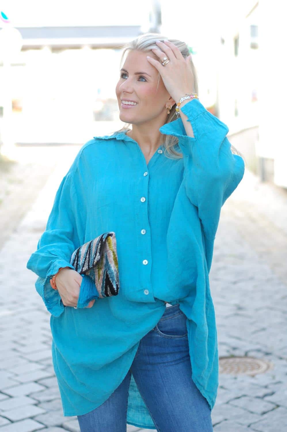 Linnea Oversize Linen Blouse Blue