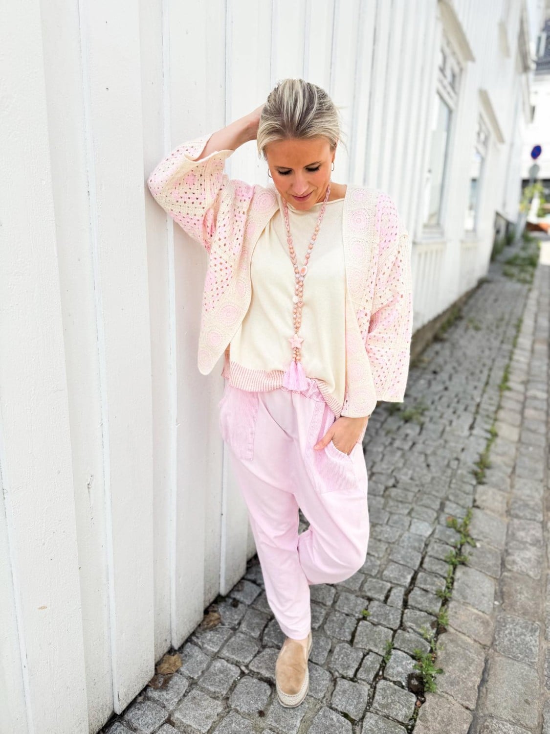 Love Forever Cutie Heklet Jakke Beige/Rosa