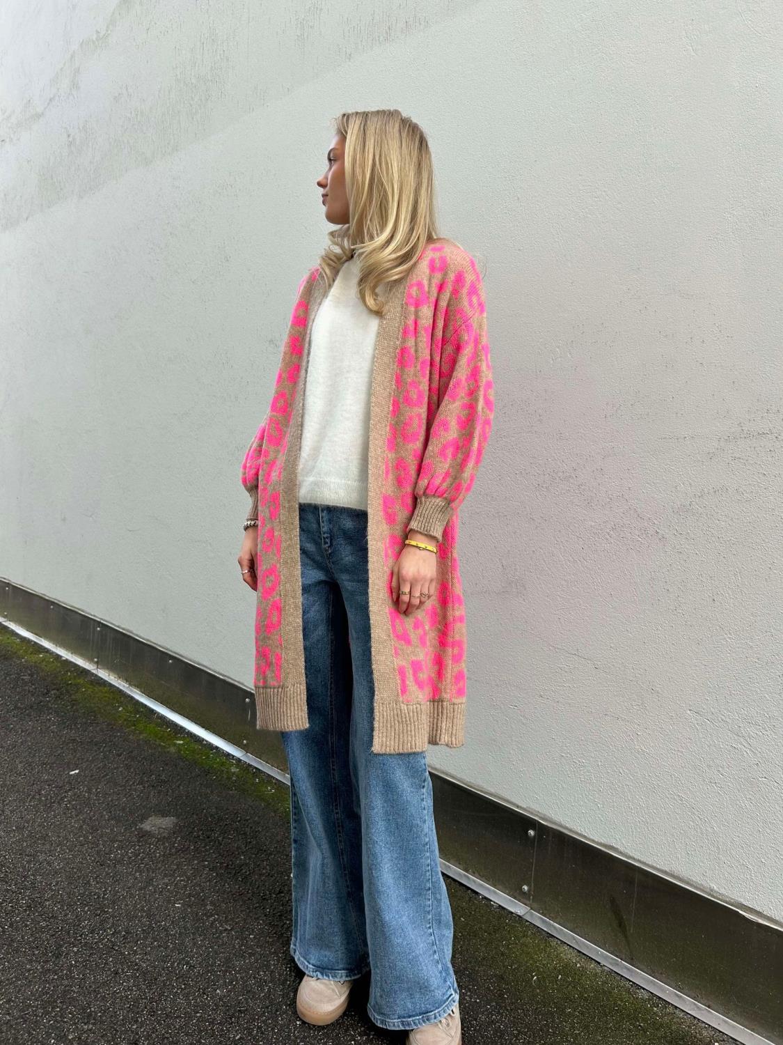 Love Forever Leo Long Cardigan Pink/Camel