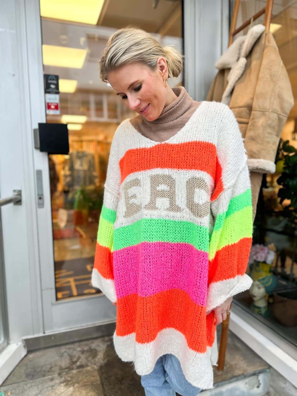 Love Forever Peace Long Sweater Colourful