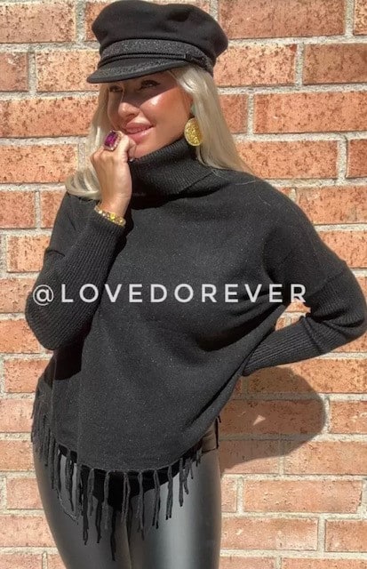 Love Forever Soft Fringle Sweater Black