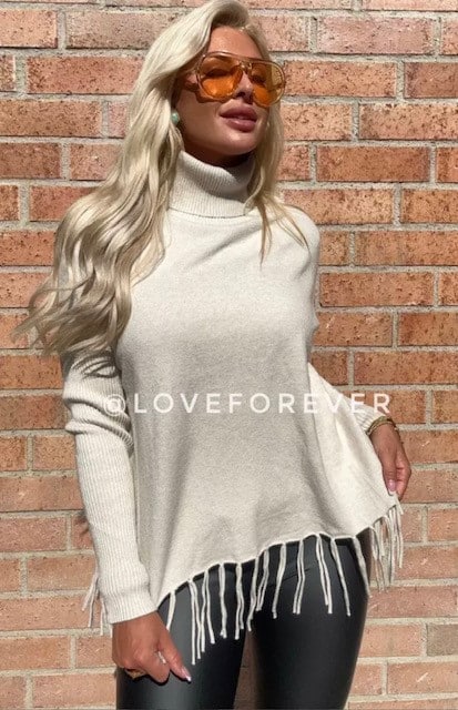 Love Forever Soft Fringle Sweater White