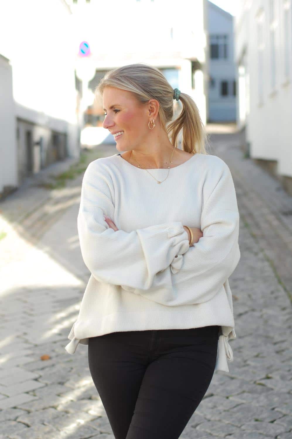 NA-KD Drawstring Knitted Sweater Off White