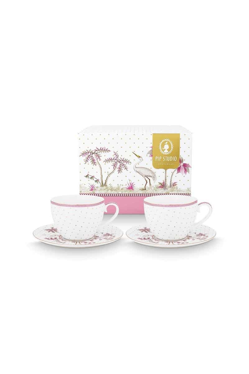 PIP Set/2 Cups & Saucers Jolie Dots Gold Pink 280 ml
