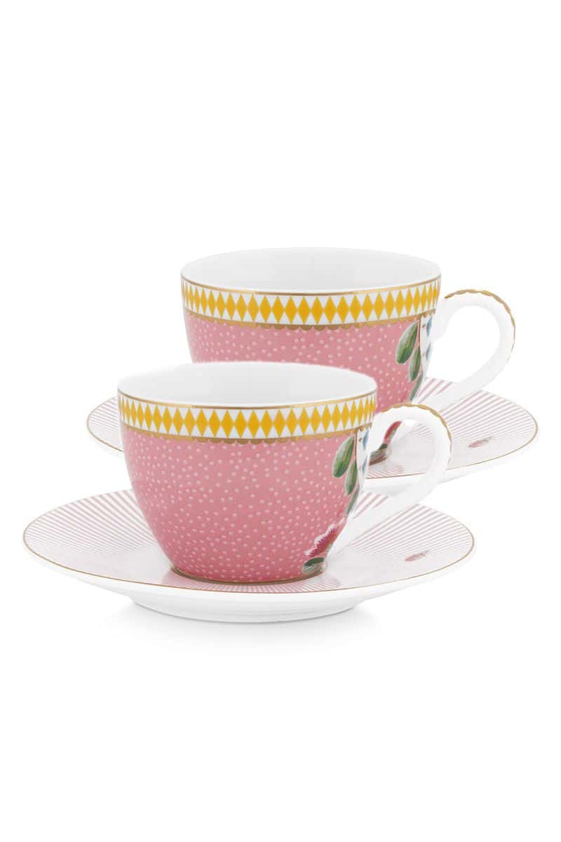 PIP Set/2 Espresso Cups & Saucers La M. Pink 120ml