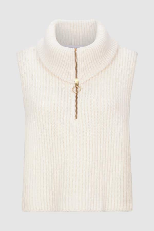 Rich & Royal Half Zip Vest Pearl White