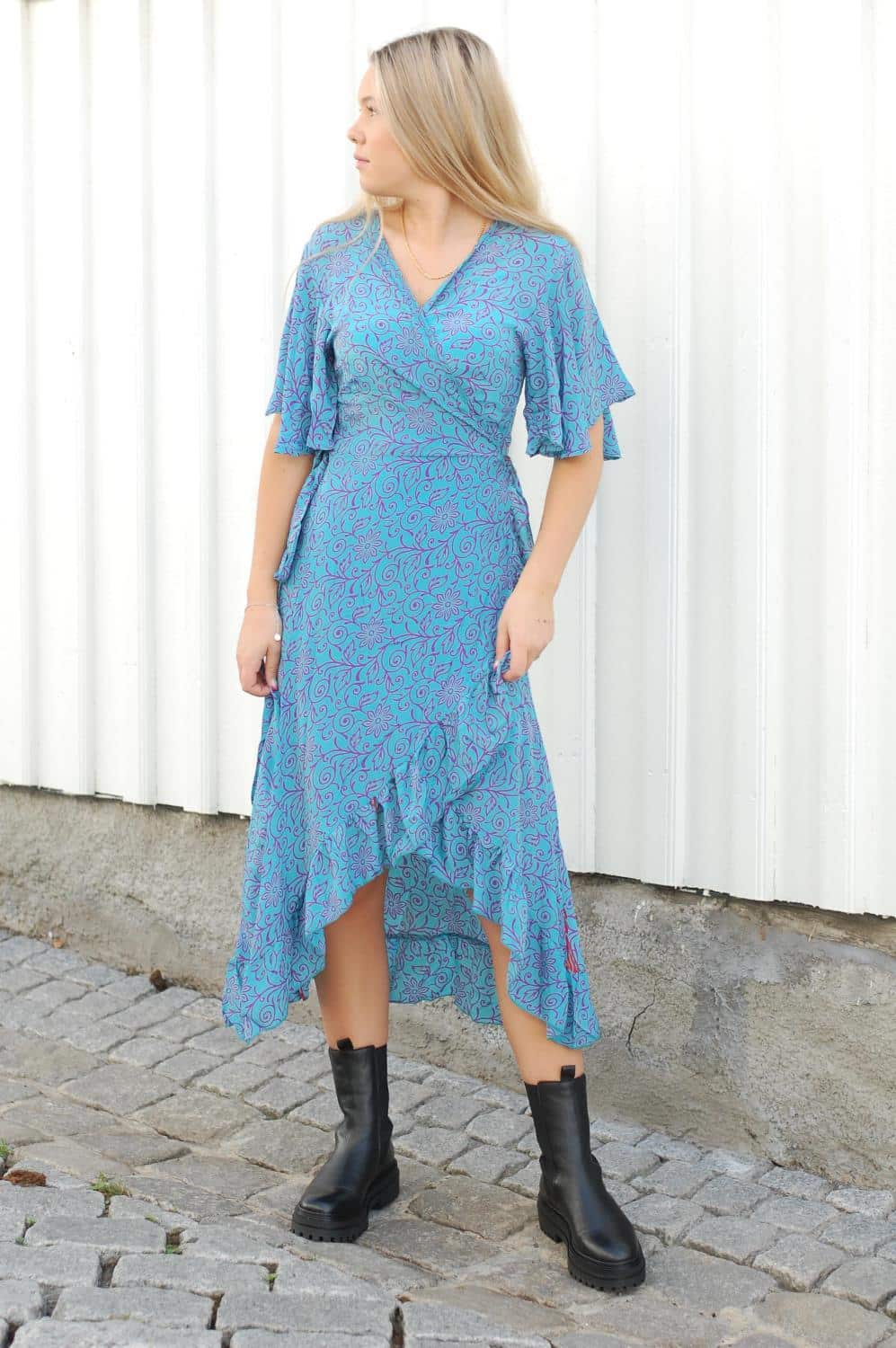 Sissel Edelbo Harriet Wrap Dress Turquoise Flower