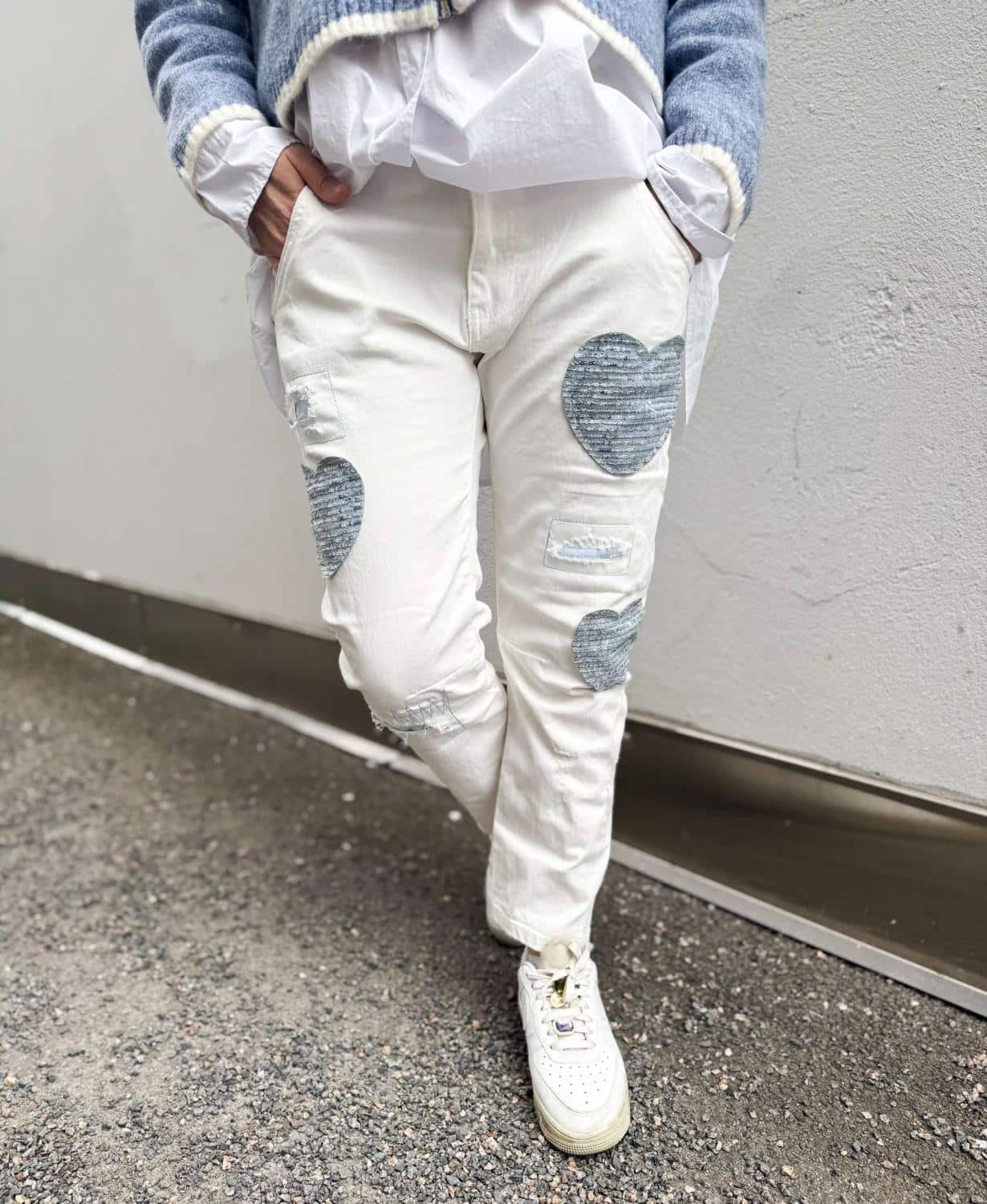 Sixty Days White Denim Whith Blue Hearts