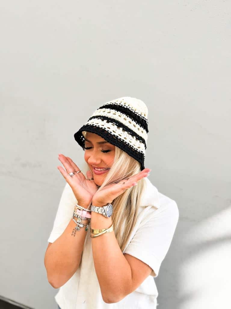 Sui Ava Bohemian Striped Hat Black