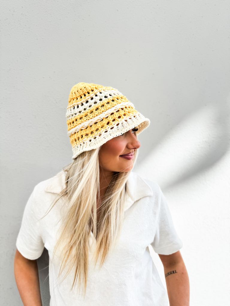Sui Ava Bohemian Striped Hat Yellow