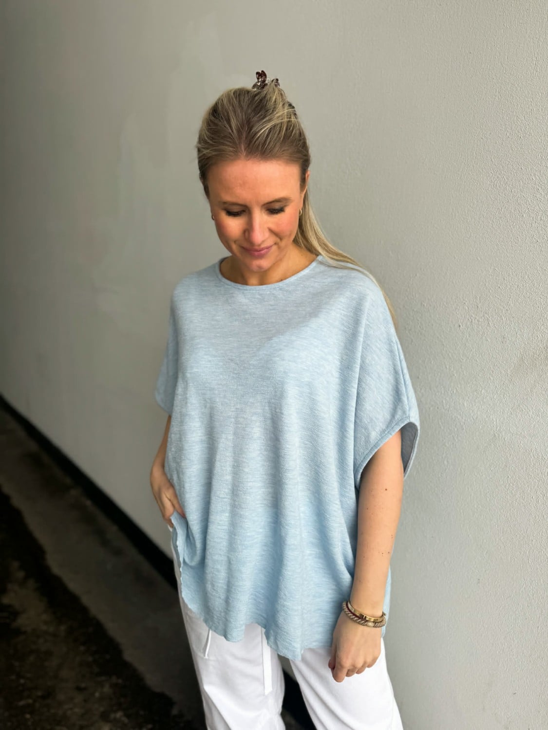 By Basics Top Extra Wide Sky Blue Melange One Size