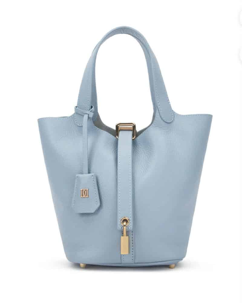Dark Leather Bucket Bag Mini Light Blue