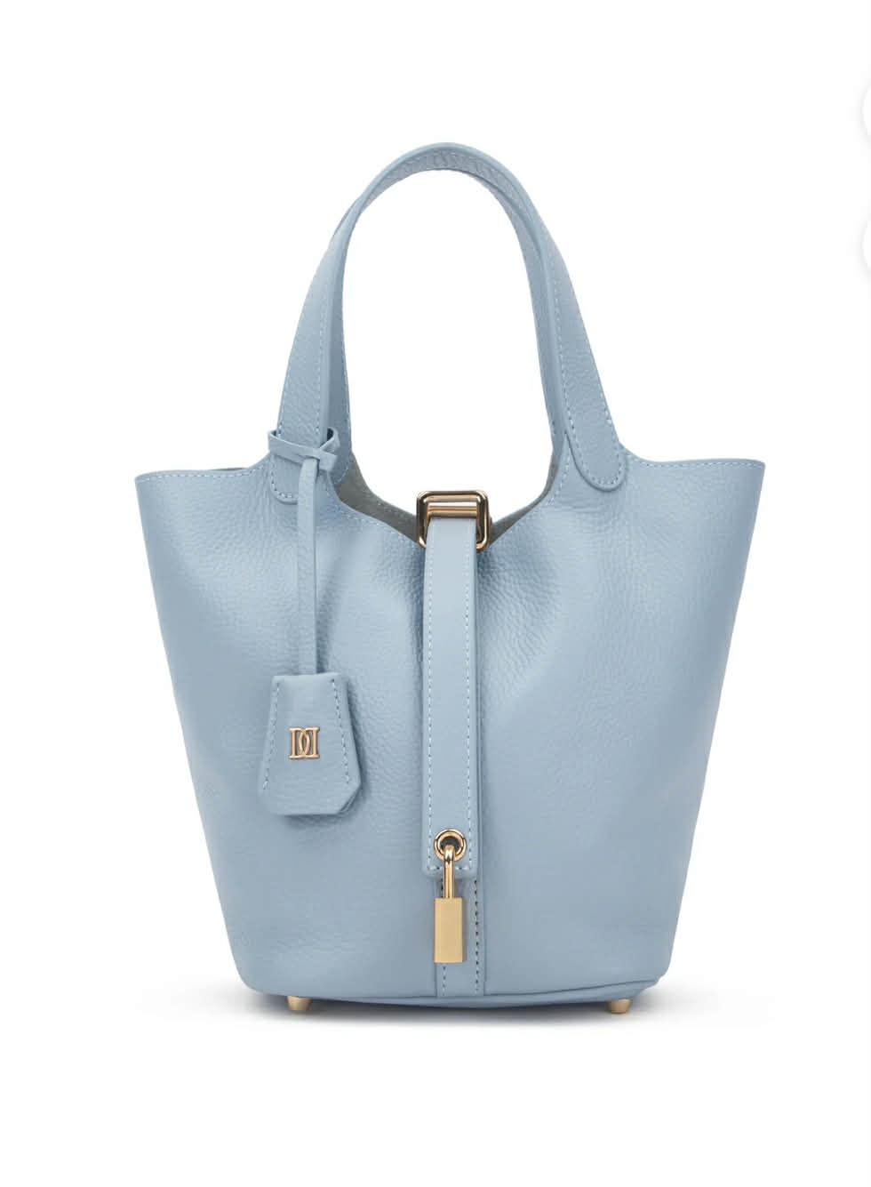 Dark Leather Bucket Bag Mini Light Blue