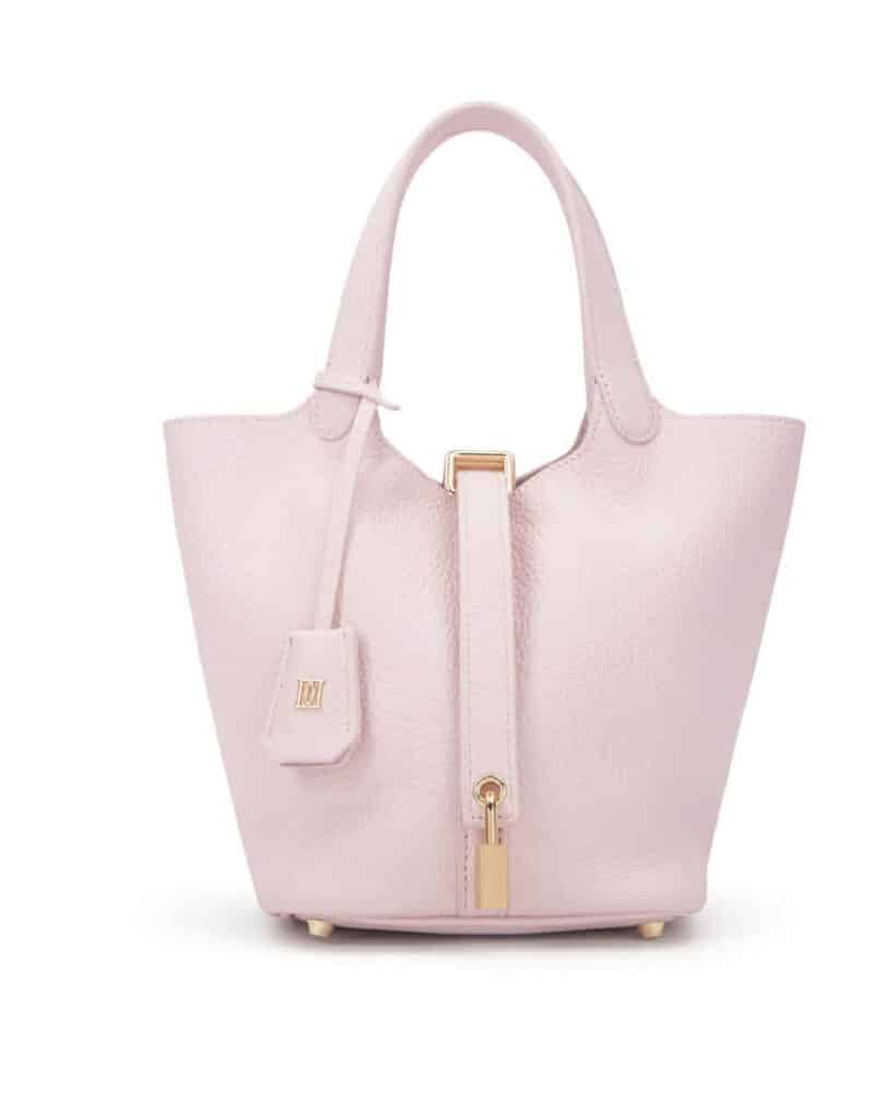 Dark Leather Bucket Bag Mini Pale Rose