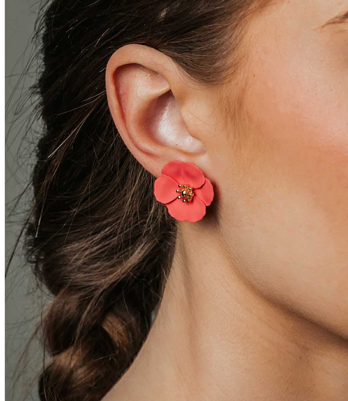 Bow19 Flower Small Earrings Coral