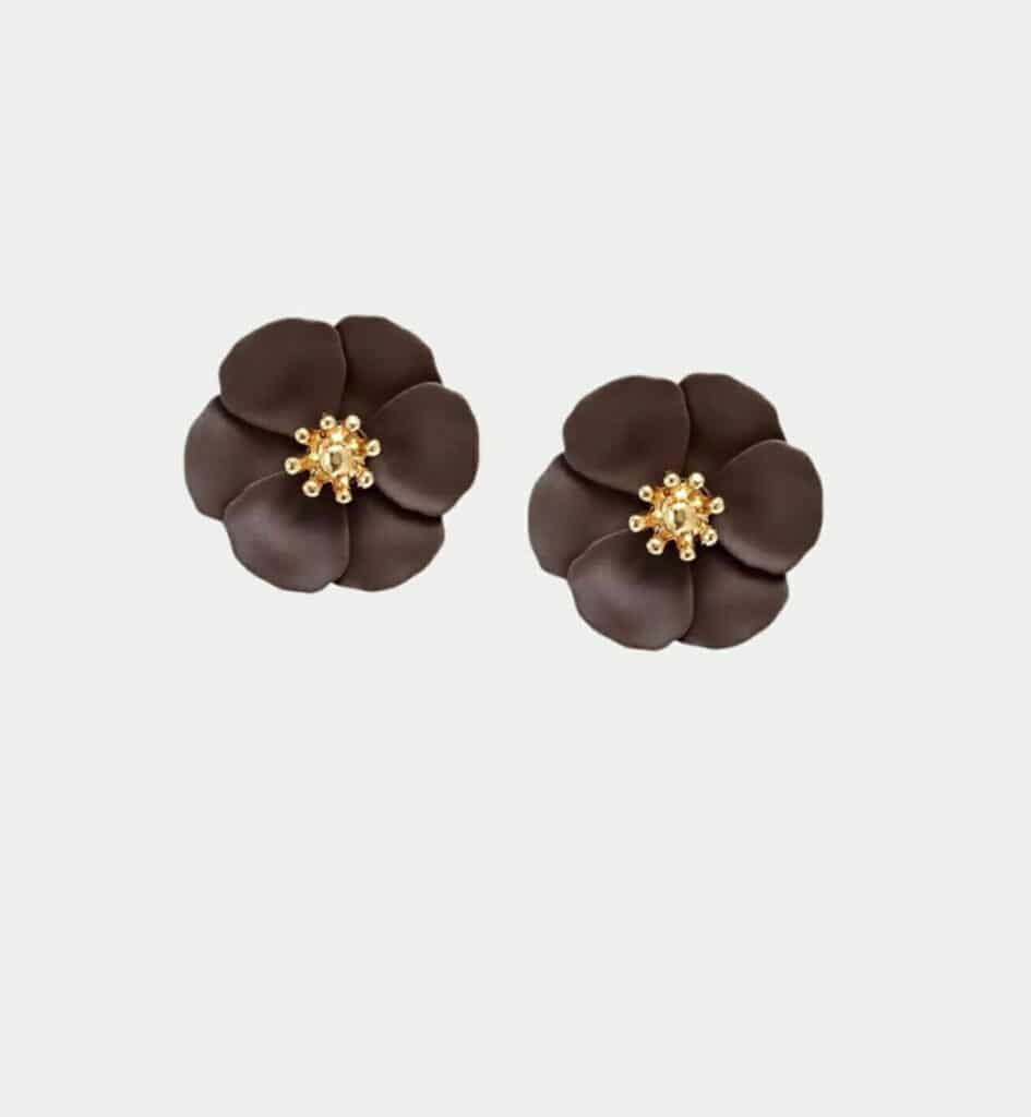 Bow19 Flower Small Earrings Dark Brown