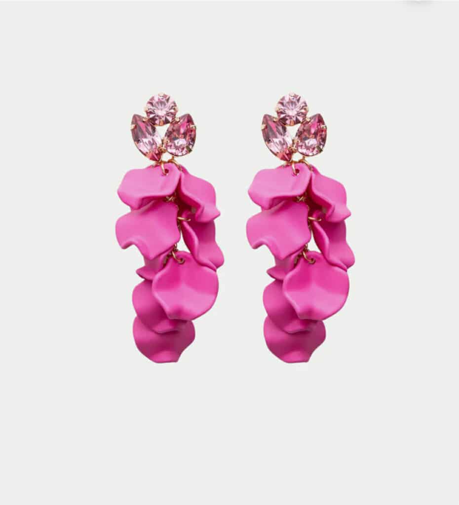 Bow19 Leaf Stone Earring Strond Pink