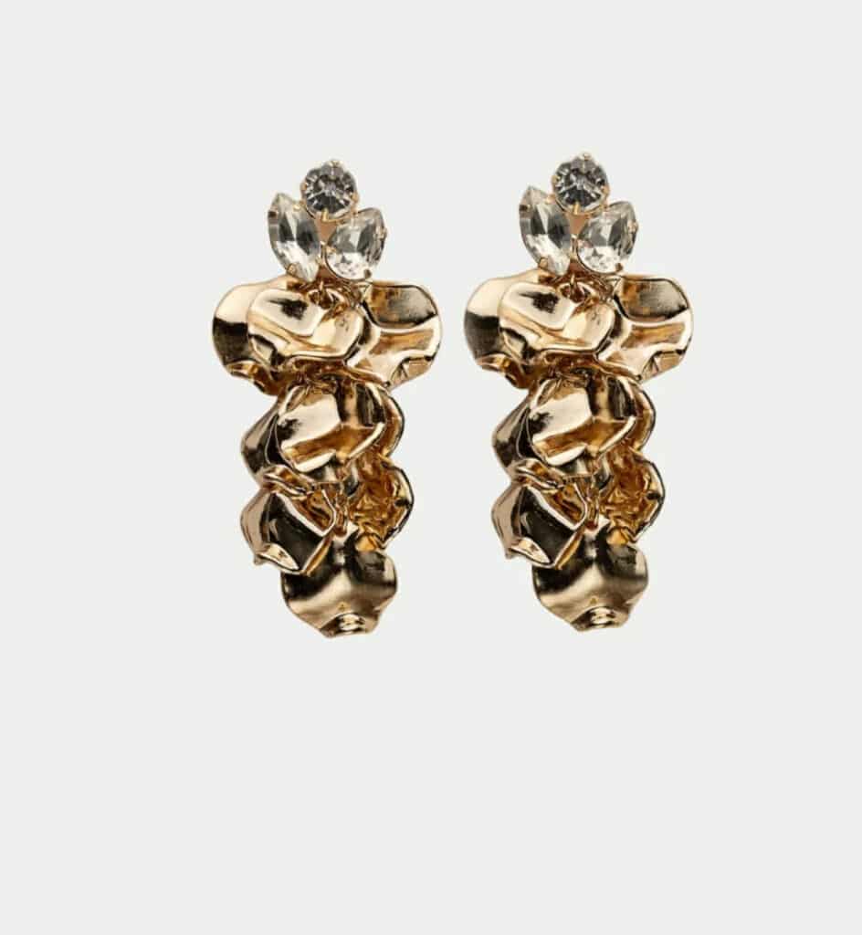 Bow19 Leaf Stone Earrings Gold
