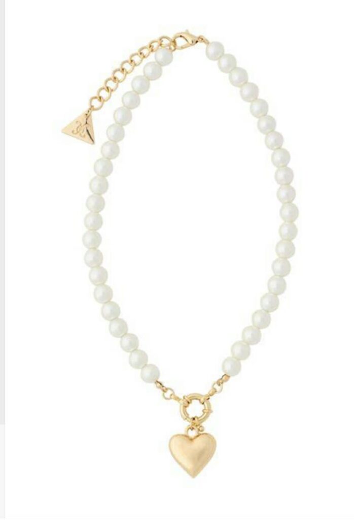 Bow19 Pearl Necklace Gold Heart