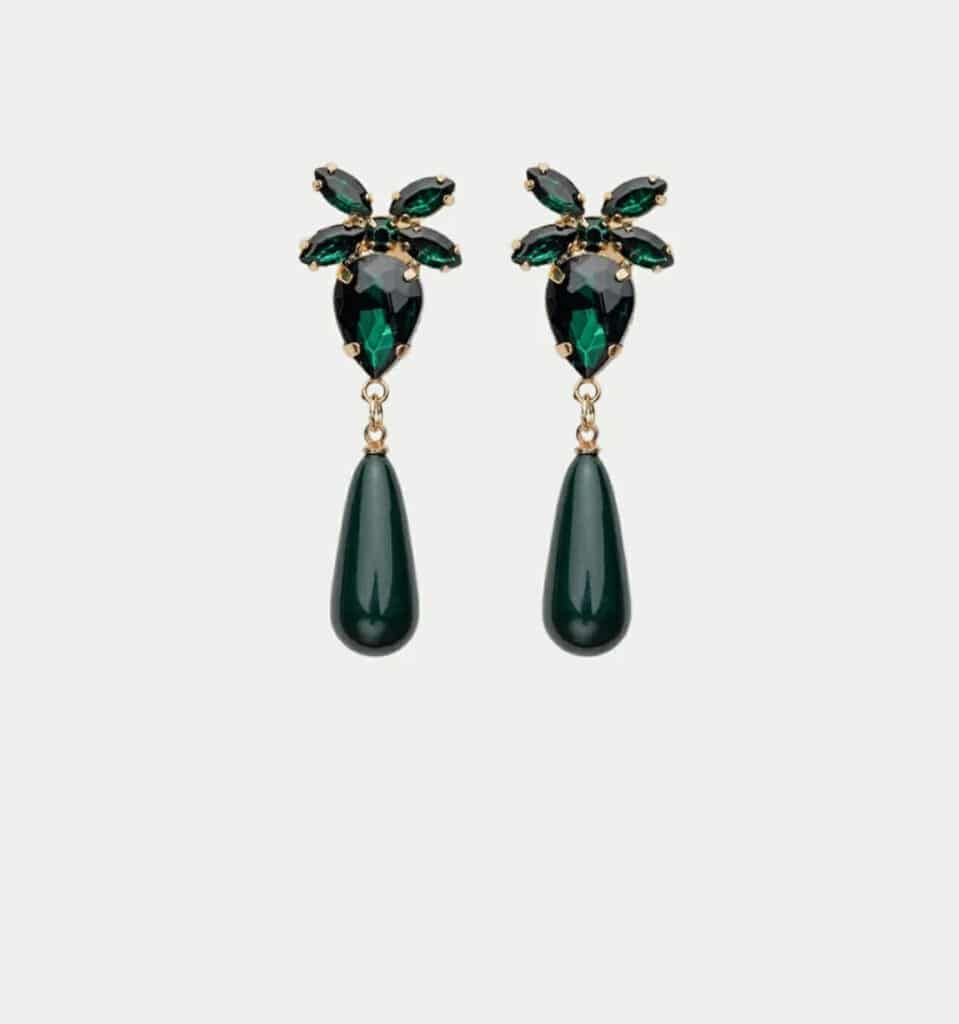 Bow19 Stone Drop Earring Dark Green