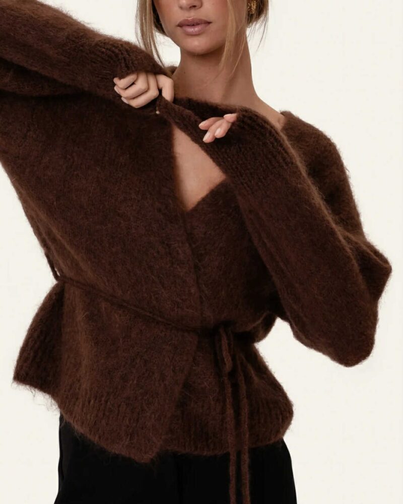 BY IC Ida Wrap Cardigan Dark Brown