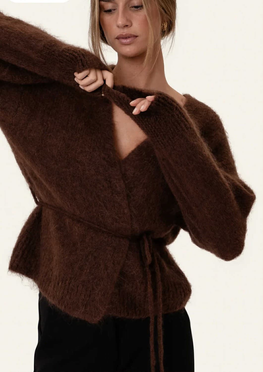 BY IC Ida Wrap Cardigan Dark Brown