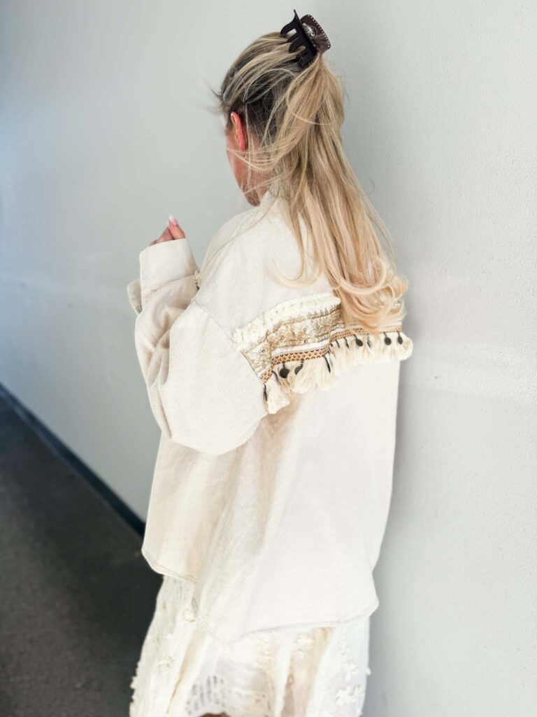 Ibc Collection Boho Denim Jacket Beige