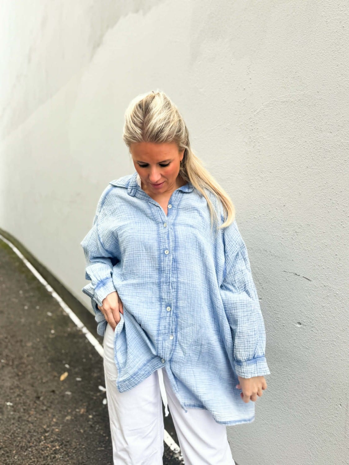 Linnea Oversize Blouse Cotten Light Blue