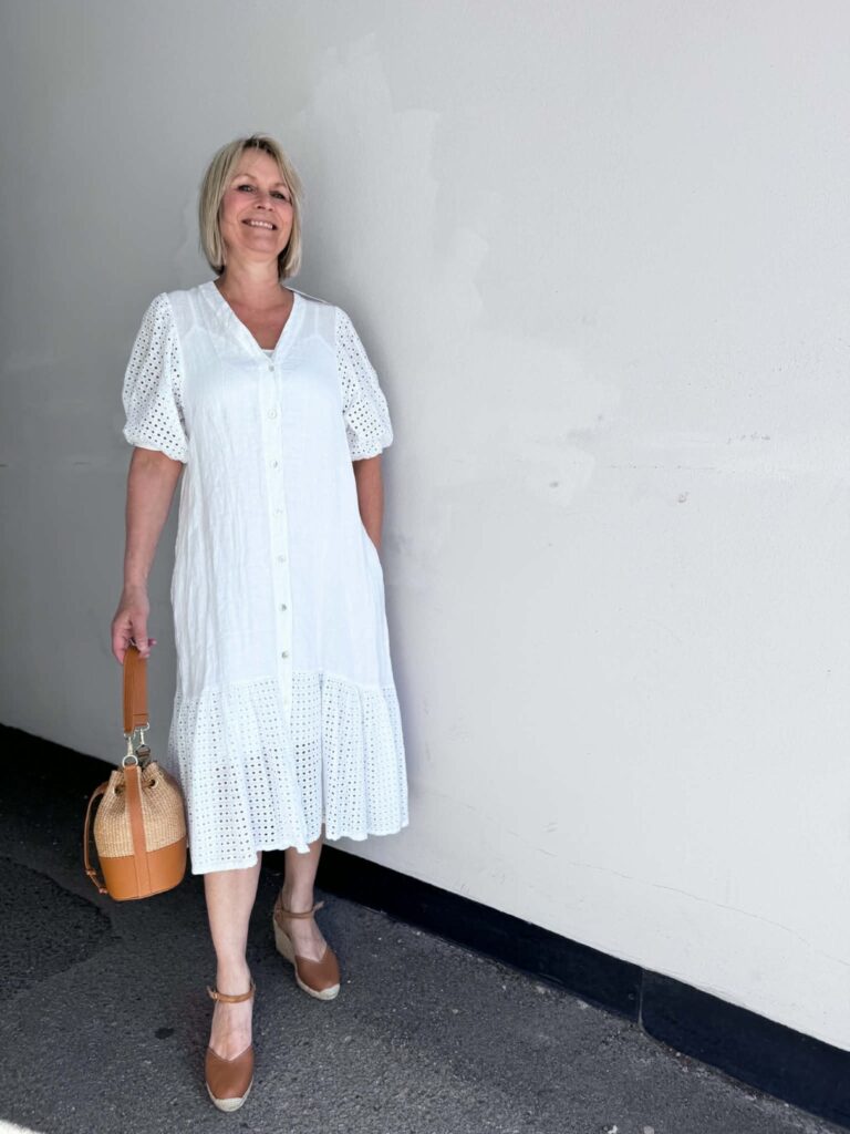 IBC Collection Linen Dress Lace White