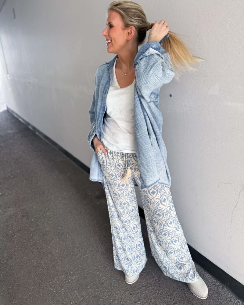 JDY Bree Wide Pants Blue Ikat