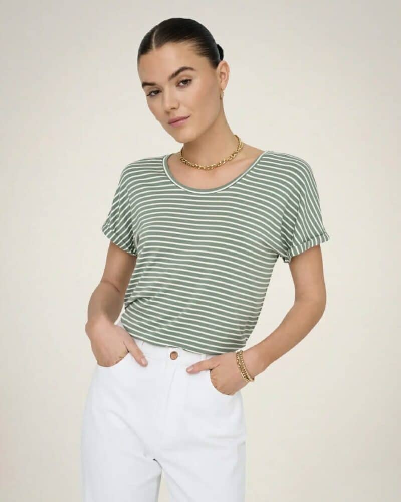 JDY Sissy V-Neck Top Green Stripe