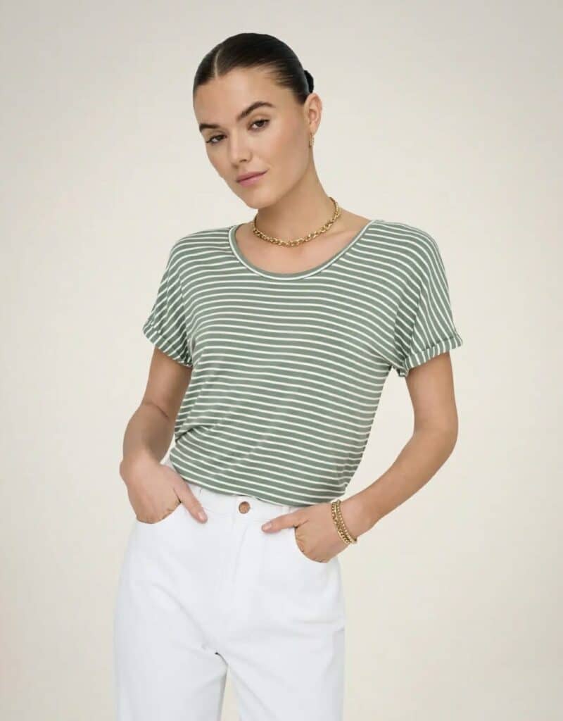 JDY Sissy V-Neck Top Green Stripe