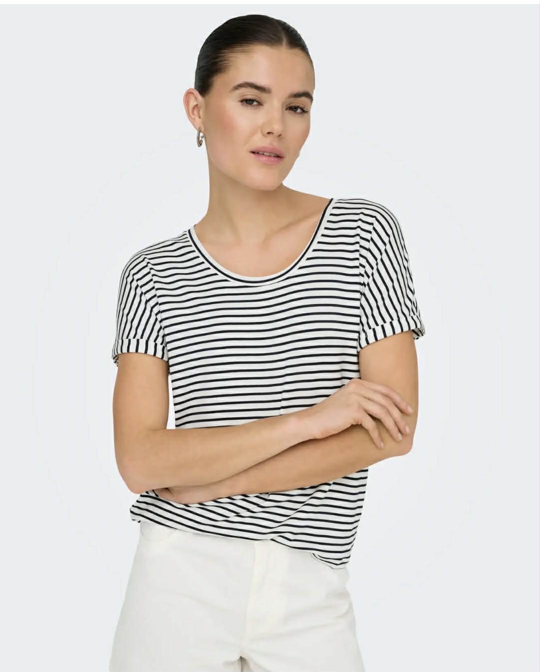 JDY Sissy V-Neck Top Navy Stripe