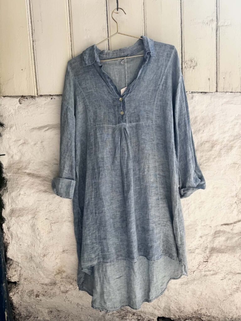 Ibc Collection Linen Dress Jeans Blue