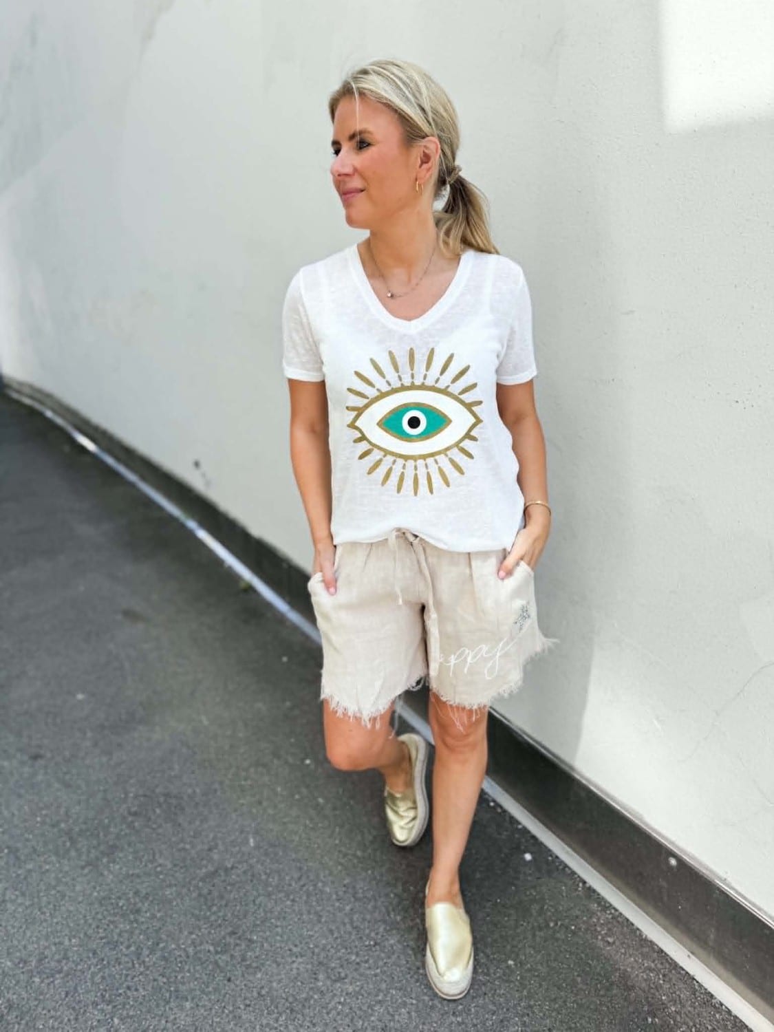 Ibc Collection Linen Shorts Frynse Beige
