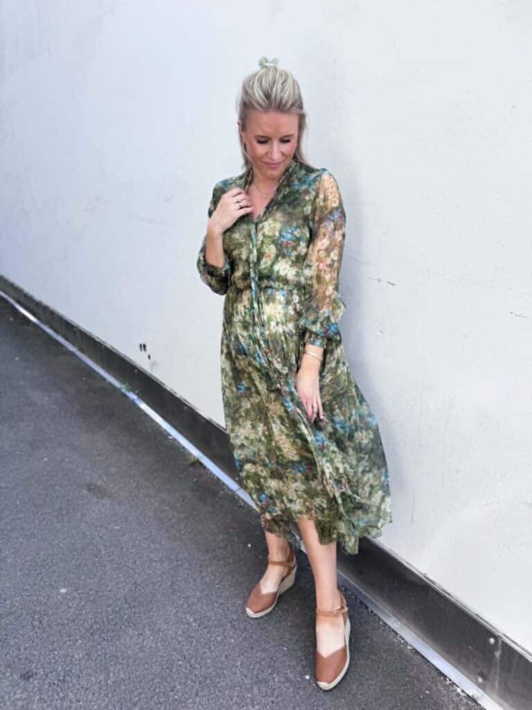 Katrin Uri Small Green Flower Silk Dress