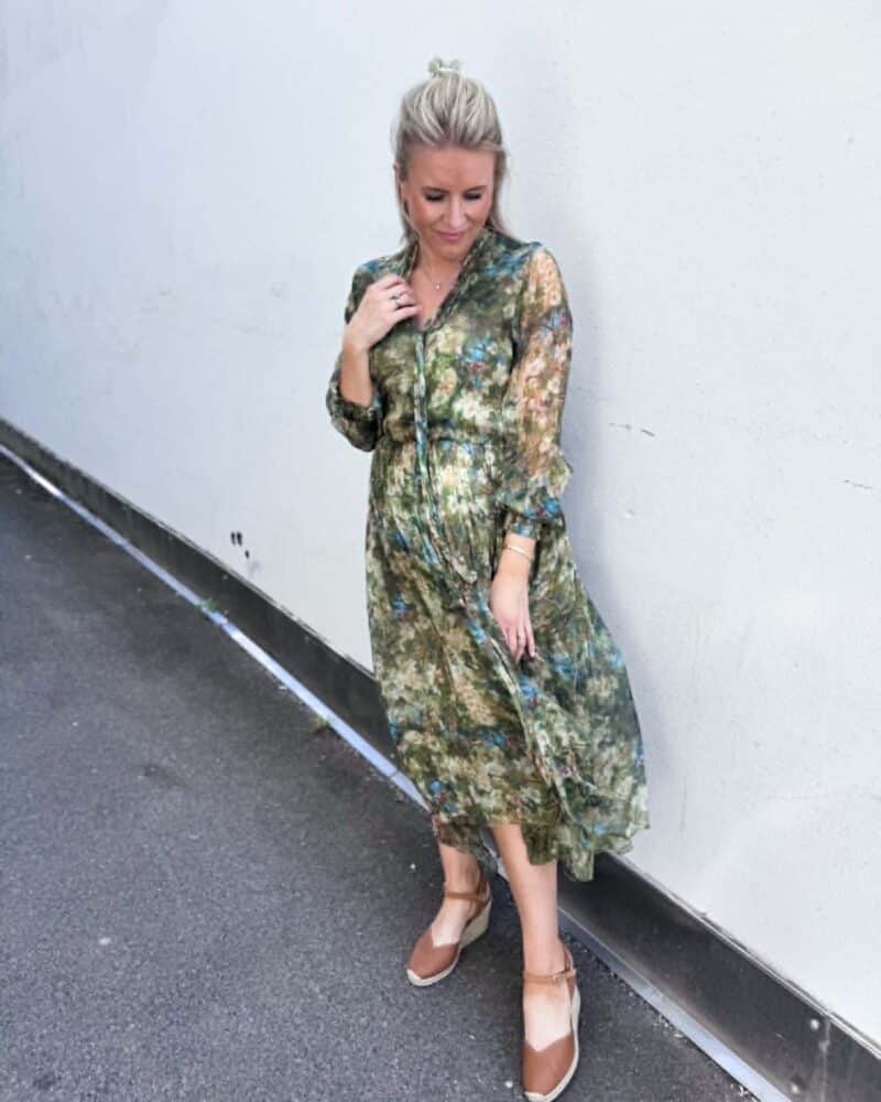 Katrin Uri Small Green Flower Silk Dress