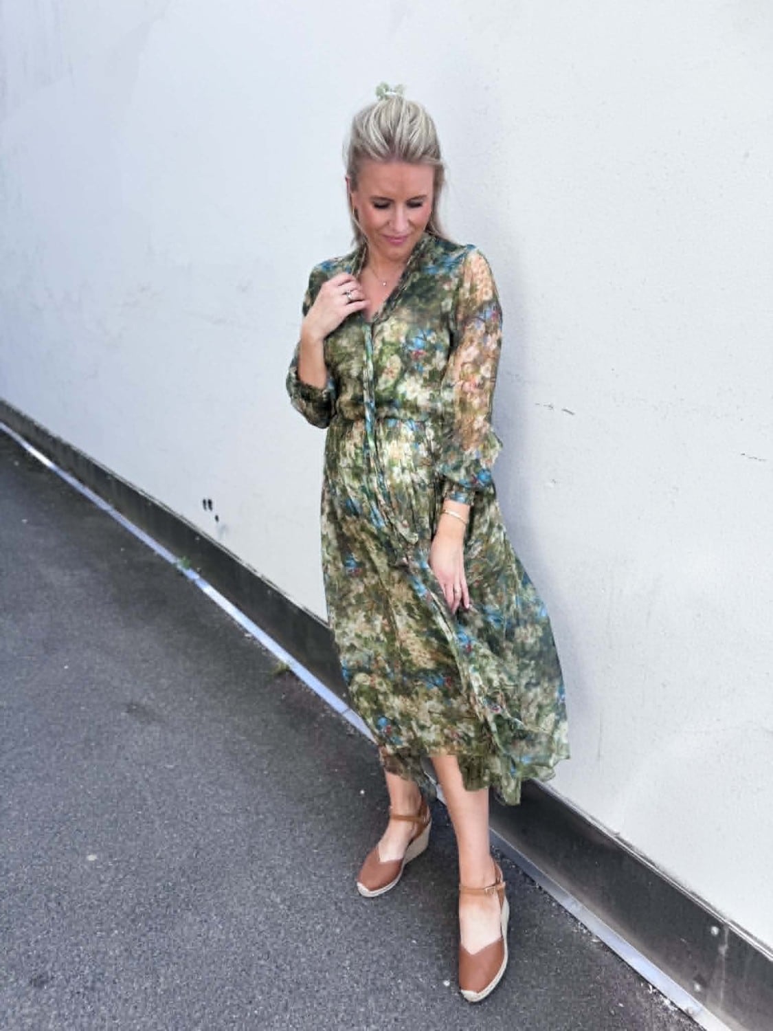 Katrin Uri Small Green Flower Silk Dress