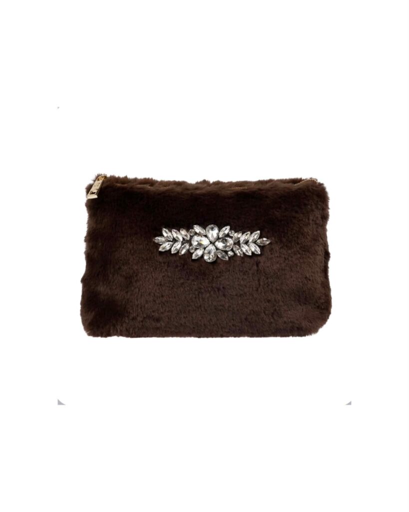 Dark Faux Pouch Crystals Brun