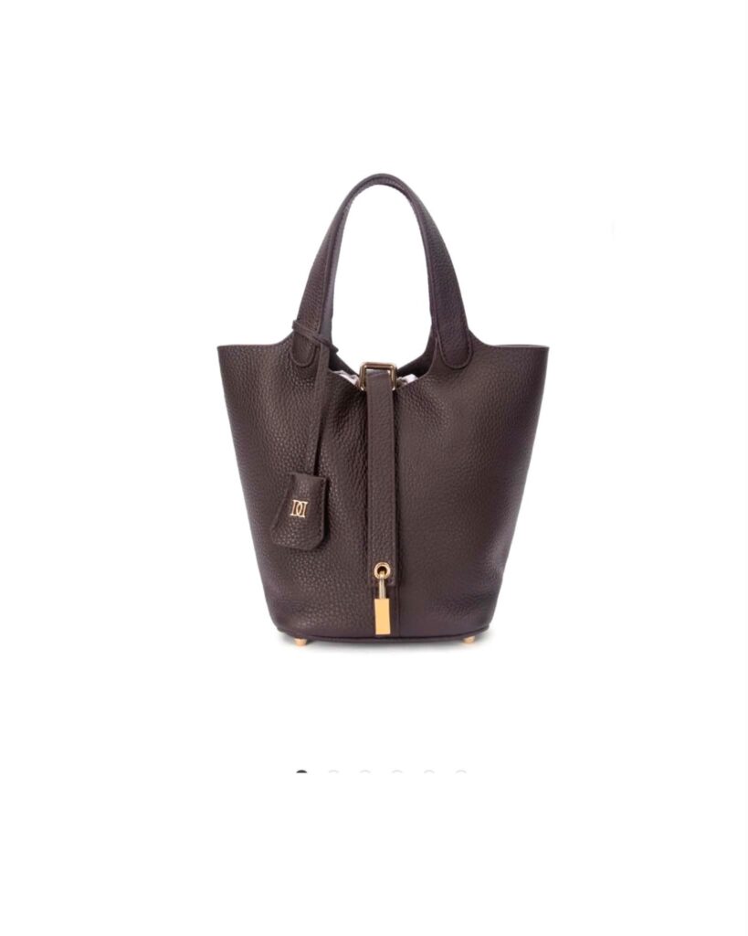 Dark Leather Bucket Bag Brun