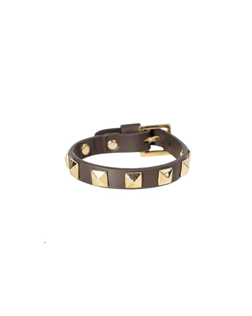 Dark Leather Stud Bracelet Chocolade
