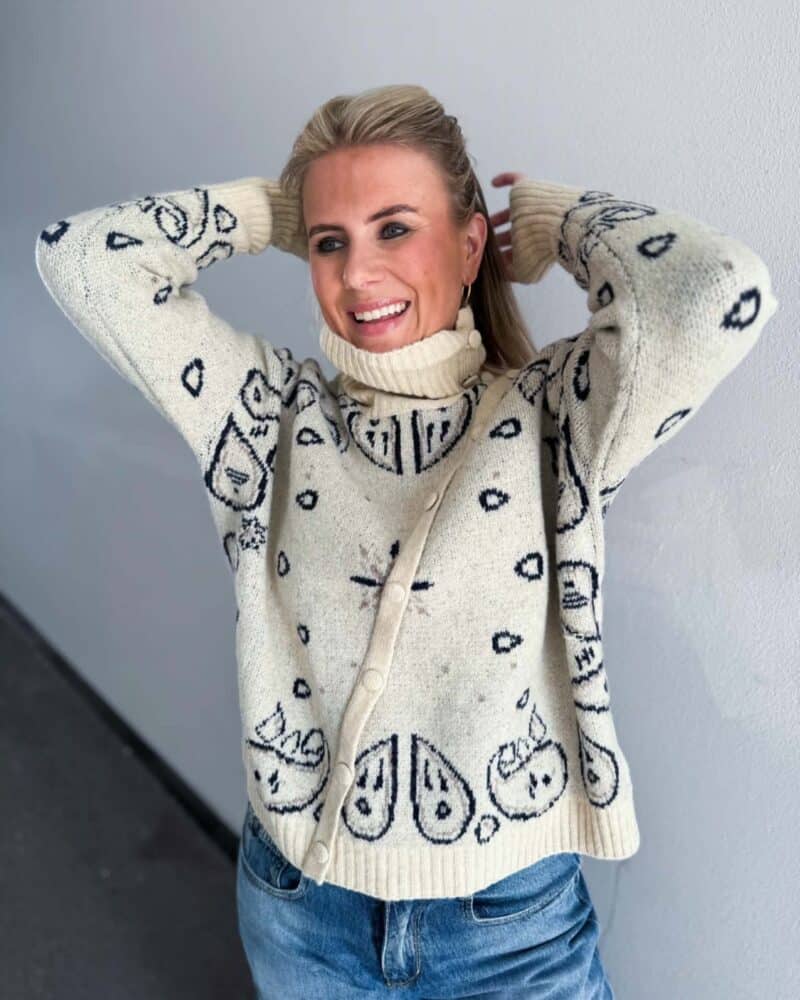 Miss Bon Paisley Sweater Button Off White