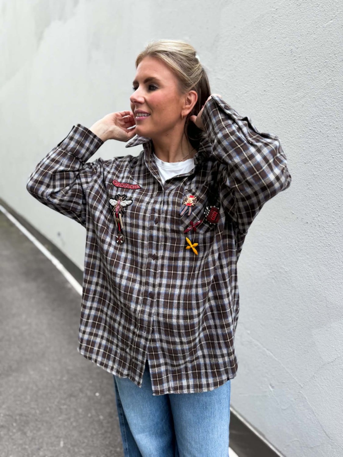Found By Villa Flamingo Check Shirt Grey
