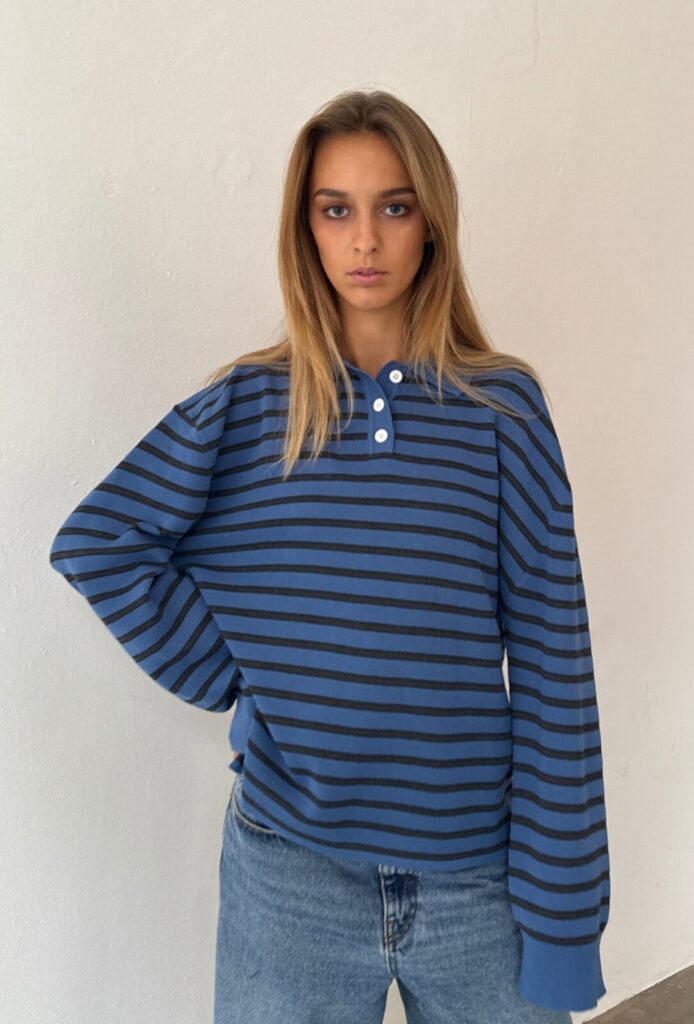 Boii Adanne Polo Knit Stripe Blue/Dark Grey